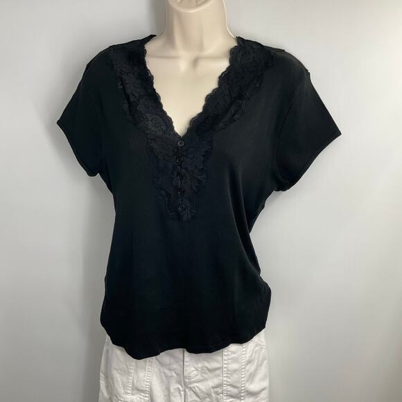 AUGUST SILK VIntage 90s Y2K  Black V-neck Lace Top Fairy Festival  whimsigoth XL - Picture 7 of 10